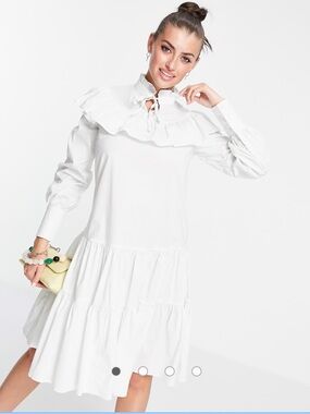Glamorous tiered smock dress with frill overlay and high neck Size